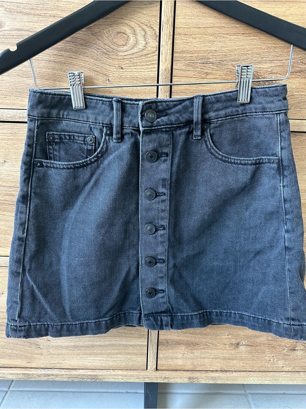 American Eagle Outfitters Black Denim Mini Skirt with Button Details Size 2